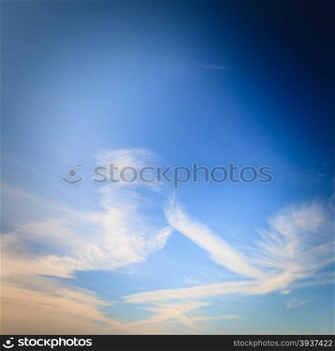 Deep blue sky background with clouds. Natural composition of nature.