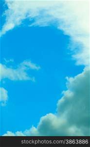 Deep blue sky background with white clouds. Meteorology.
