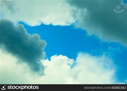 Deep blue sky background with white clouds. Meteorology.