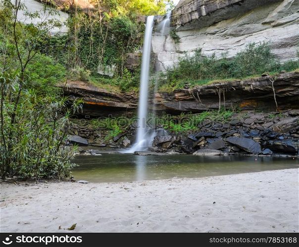 Deep forest waterfall with sand beach in Ubon Ratchathani, Thailand