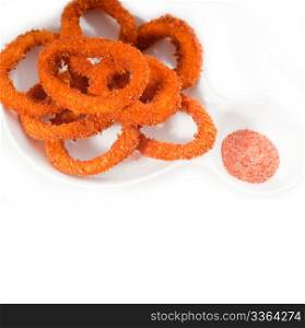 deep fried calamari rings with seasoning over white MORE DELICIOUS FOOD ON PORTFOLIO