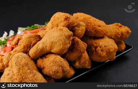 Deep fried chicken on black plate