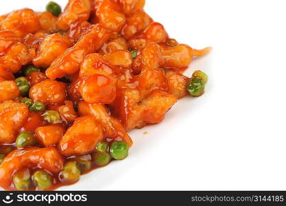 deep fried chicken with red sauce. chinese cuisine