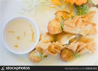 Deep fried dumpling bags local Thai cuisine, stock photo