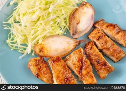 Deep Fried Teriyaki Chicken with shredded cabbage