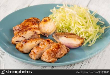 Deep Fried Teriyaki Chicken with shredded cabbage