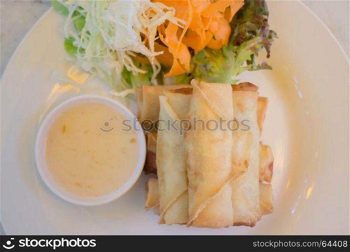 Deep fried vegetable spring rolls, stock photo