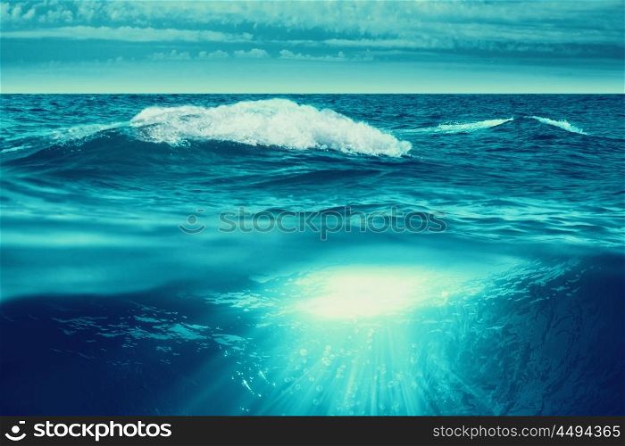 Deep ocean, marine backgrounds with waves and sea surface