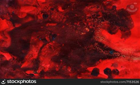 Deep red dirty abstract painting background. Decorative illustration made with paint mark, blot, stain, smudge or smear. For backgrounds, wallpapers, covers, packaging, collage.. Deep red dirty abstract painting background.