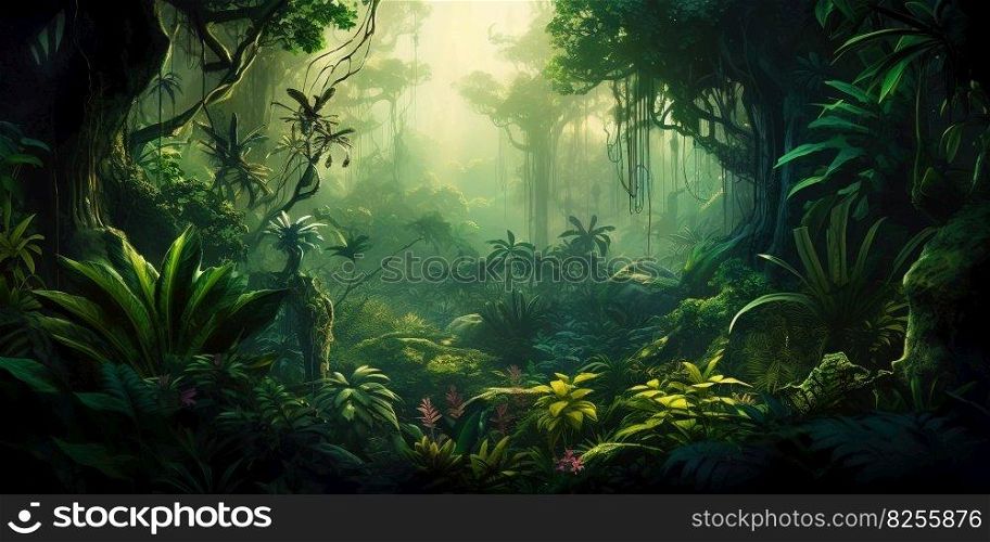 Deep tropical jungles. Dense forest landscape. Generative AI.. Deep tropical jungles. Dense forest landscape. Generative AI