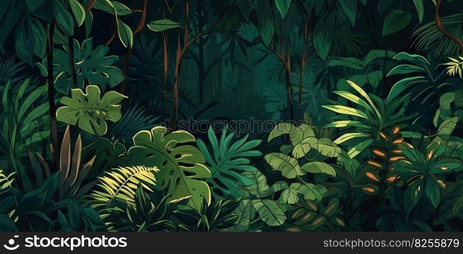 Deep tropical jungles. Dense forest landscape. Generative AI.. Deep tropical jungles. Dense forest landscape. Generative AI