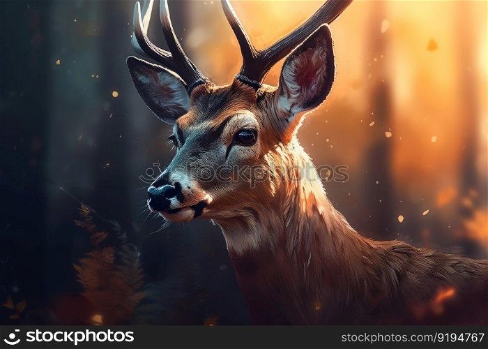 Deer forest closeup. Nature wildlife. Generate Ai. Deer forest closeup. Generate Ai