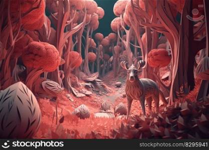 deer in fairy tale magic forest art landscape generative ai.