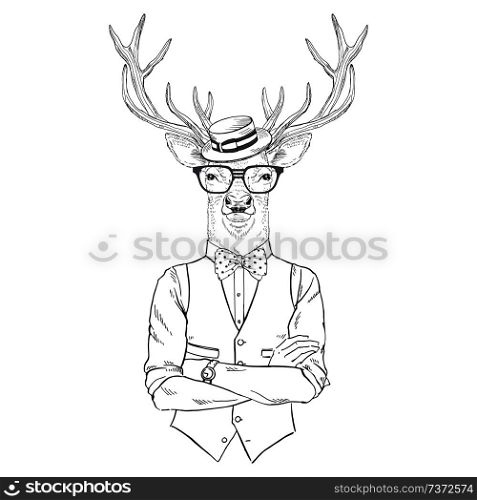 deer man dressed up in retro tyle, furry art illustration, fashion animals