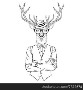 deer man dressed up in retro tyle, furry art illustration, fashion animals