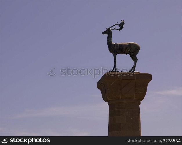 Deer statue at Mandraki Harbour in Rhodes Greece