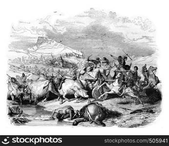 Defeat of Cimbrian, vintage engraved illustration. Magasin Pittoresque 1842.