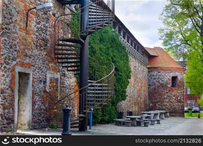 Defence city wall with stairs in Zary, Poland