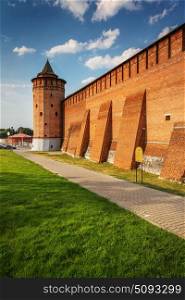 defensive wall and tower of the Kolomna Kremlin, Russia