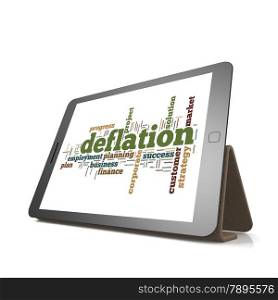 Deflation word cloud on tablet image with hi-res rendered artwork that could be used for any graphic design.. Deflation word cloud on tablet