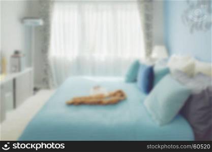 Defocus background bedroom in light blue interior color scheme