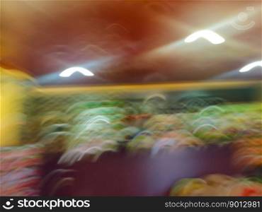 Defocused blurred storehouse store backdrop. Bokeh blur warehouse.. Blurred abstract image of syllable store with bokeh background