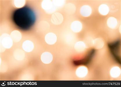Defocused bokeh light background with decoration for Christmas and New Year Celebration