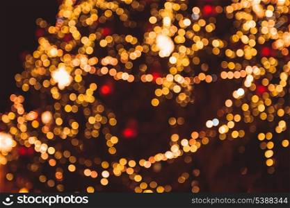 Defocused Christmas tree lights in the night