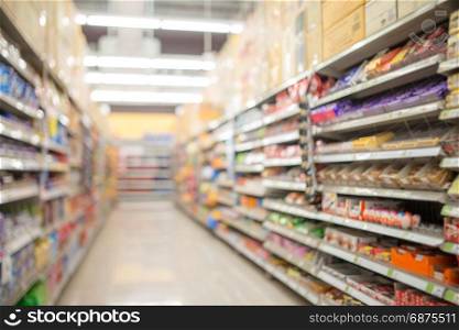 defocused of shelf in supermarket