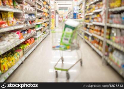 defocused of shopping cart in supermarket