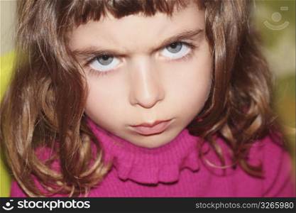 defy outface little girl portrait looking camera gesture blue eyes