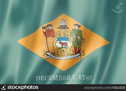 Delaware flag, united states waving banner collection. 3D illustration. Delaware flag, USA