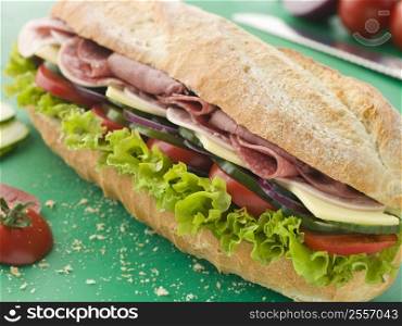 Deli Sub Sandwich on a Chopping Board