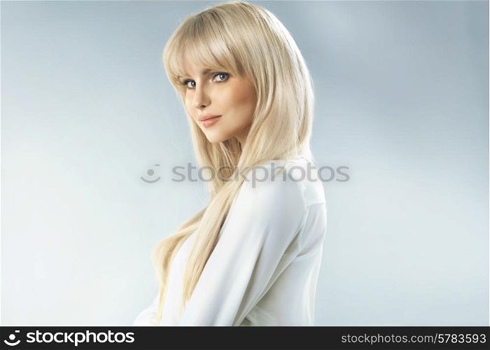 Delicate blonde lady with fabulous complexion