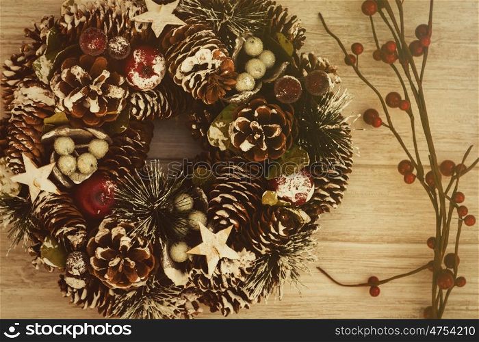 Delicate Christmas wreath of pine cones