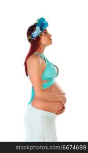 Delicate image of a pretty pregnant woman . Delicate image of a pretty pregnant woman isolated on a white background