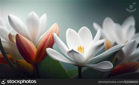 Delicate Light Background with White Flowers, Generative AI. White Flowers Background