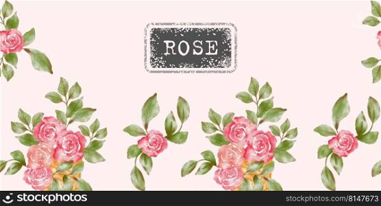 Delicate Watercolor Rose Card, Seamless Background, Invitation. Summer Floral Background For Text, Greetings Pink Background.. Delicate Watercolor Rose Card, Seamless Background, Invitation. Summer Floral Background For Text, Greetings. Pink Background.