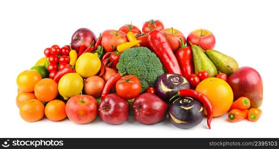 Delicious and healthy vegetables and fruits isolated on white background.