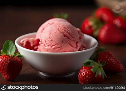 Delicious and refreshing ice cream made with ripe, juicy strawberries that have been carefully selected for their sweetness and quality by generative AI 