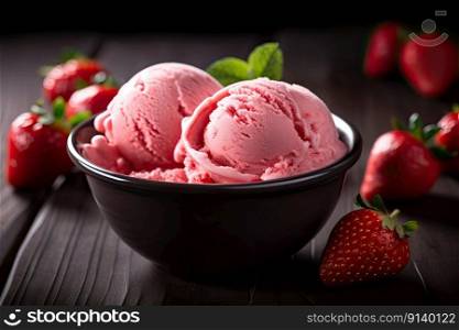 Delicious and refreshing ice cream made with ripe, juicy strawberries that have been carefully selected for their sweetness and quality by generative AI 