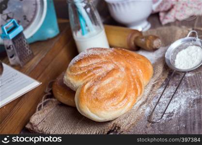 delicious appetizing buns and coffee for breakfast