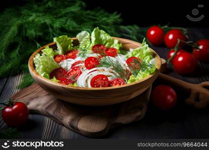 Delicious appetizing vegetarian salad in a plate.