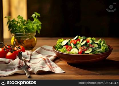Delicious appetizing vegetarian salad in a plate.