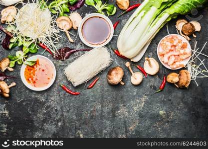 Delicious asian cooking ingredients for Thai or Chinese cuisine . Wok stir fry ingredients.