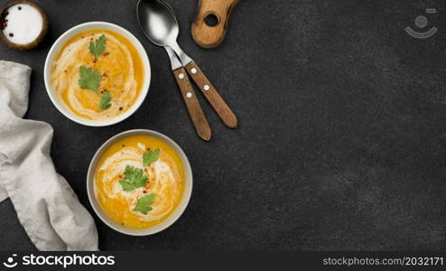 delicious autumn soup composition with copy space