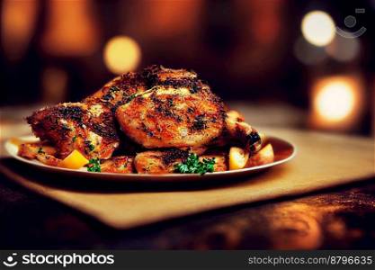 Delicious baked chicken 3d illustrated
