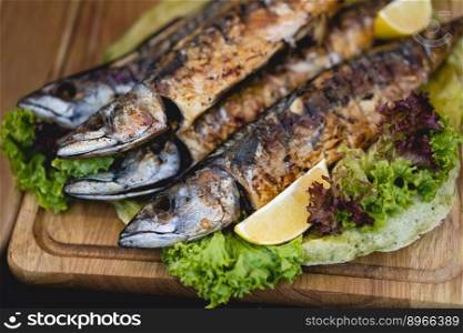 delicious baked fish with salad