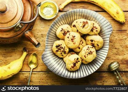 Delicious banana cookie or biscuits.Sweet homemade pastry.. Homemade banana cookies.