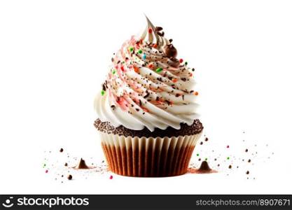 Delicious birthday cupcake with butter cream icing isolated on white. Generative AI